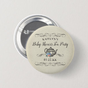 Elegant Vintage Tea Party   Baby Shower 2 Inch Round Button