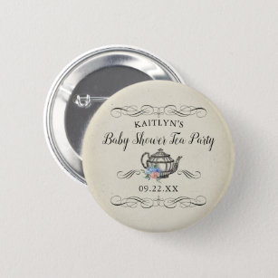 Elegant Vintage Tea Party   Baby Shower 2 Inch Round Button
