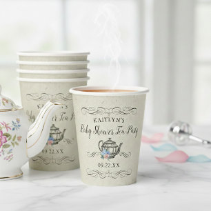 Elegant Vintage Tea Party   Baby Shower Paper Cups