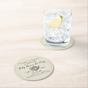 Elegant Vintage Tea Party   Baby Shower Round Paper Coaster