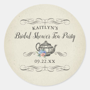 Elegant Vintage Tea Party   Bridal Shower Classic Round Sticker