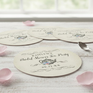Elegant Vintage Tea Party   Bridal Shower Round Paper Coaster