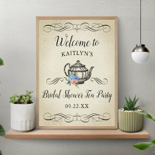 Elegant Vintage Tea Party   Bridal Shower Welcome Poster