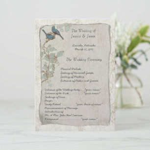 Elegant Vintage Teal Birds Damask Wedding Program