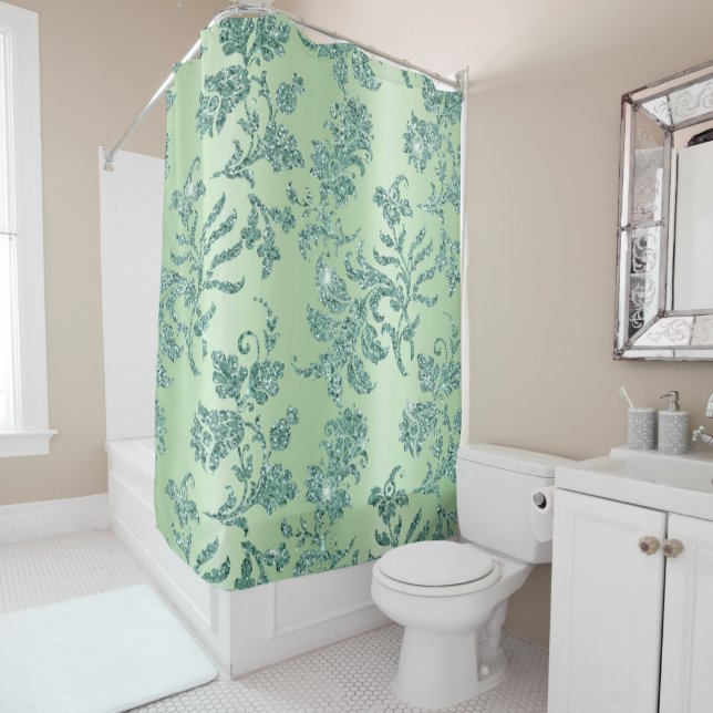 Elegant Vintage Teal Floral Silver Gilitter Accent (In Situ)