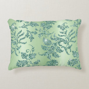 Elegant Vintage Teal Floral Silver Gilitter Design Accent Pillow