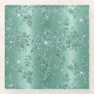Elegant Vintage Teal Silver Glitter Design Glass Coaster