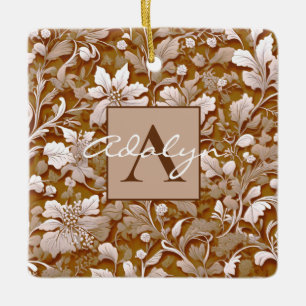 Elegant vintage terracotta boho floral ceramic ornament