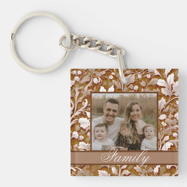Elegant vintage terracotta boho floral keychain (Front)
