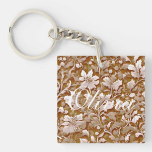 Elegant vintage terracotta boho floral keychain