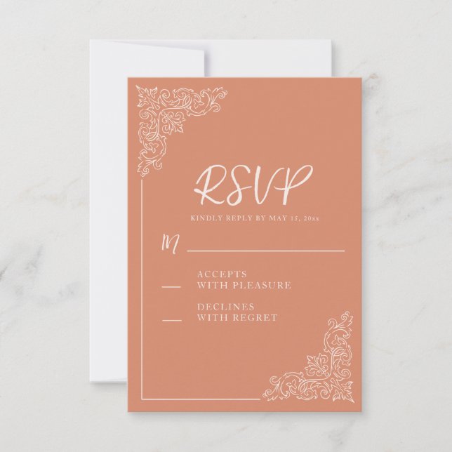 Elegant Vintage Terracotta Cream Wedding RSVP Card (Front)