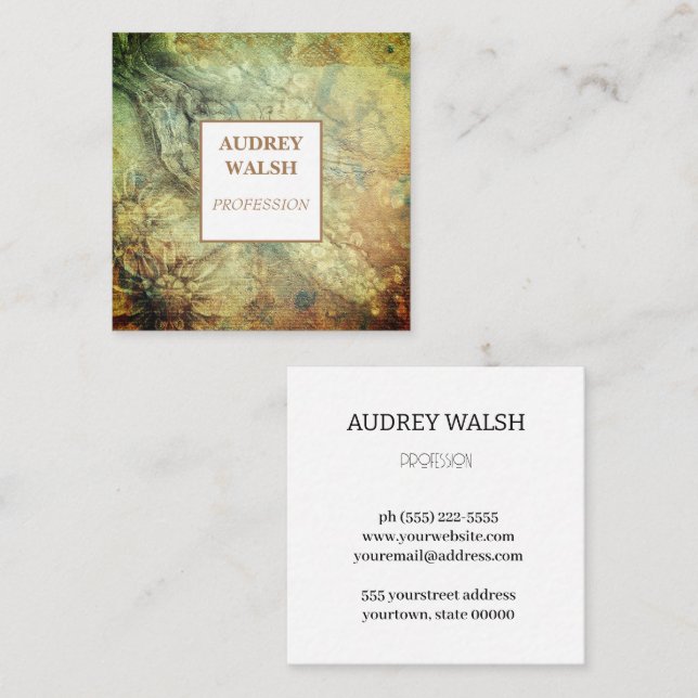 Elegant vintage texture brown square business card (Front/Back)