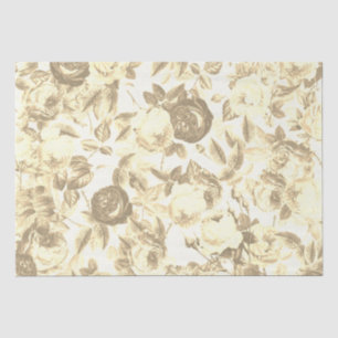 Elegant Vintage Toile Chic Sepia Beige Roses Tissue Paper