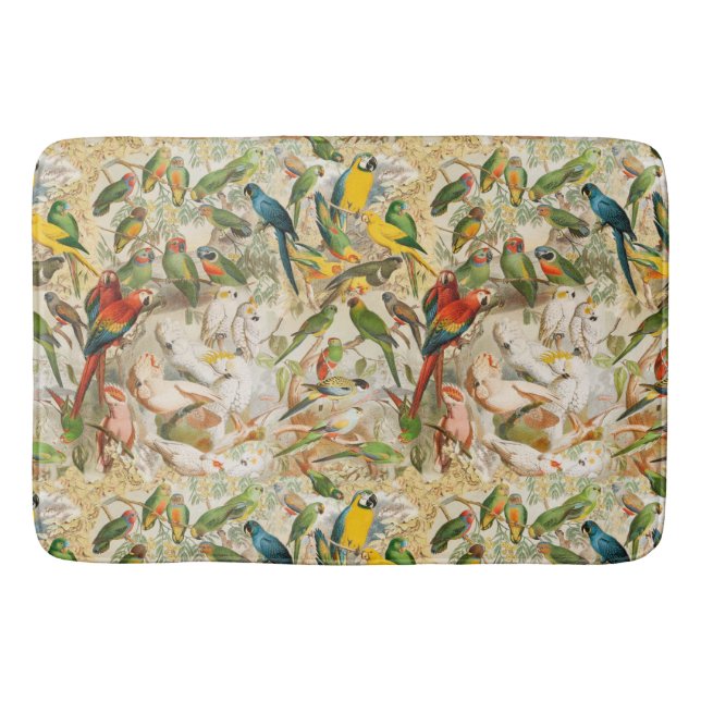 Elegant Vintage Tropical Birds Parrots Bath Mat (Front)