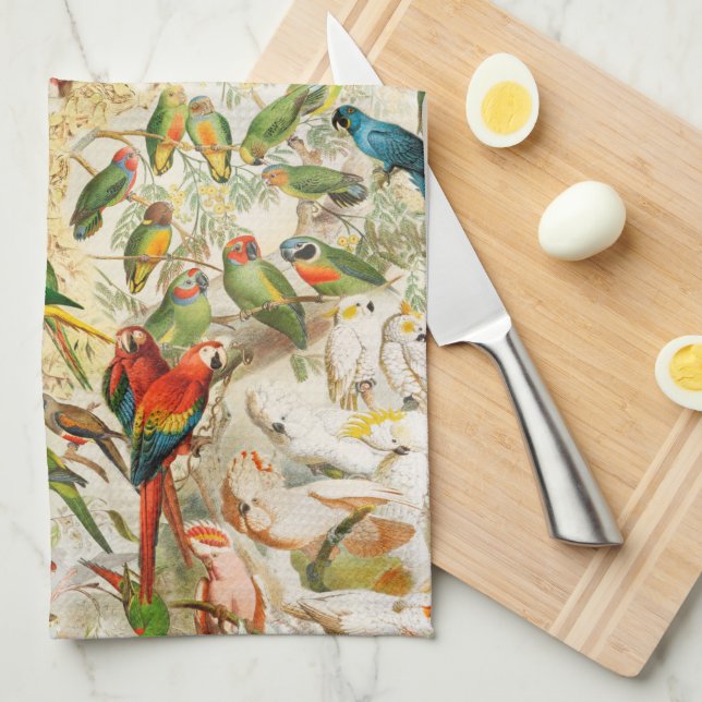 Elegant Vintage Tropical Birds Parrots Kitchen Towel (Quarter Fold)