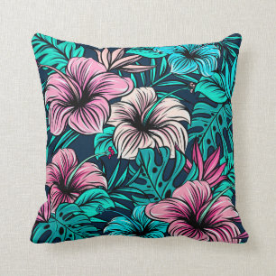 Elegant Vintage Tropical Flowers and Leaves Art Throw Pillow