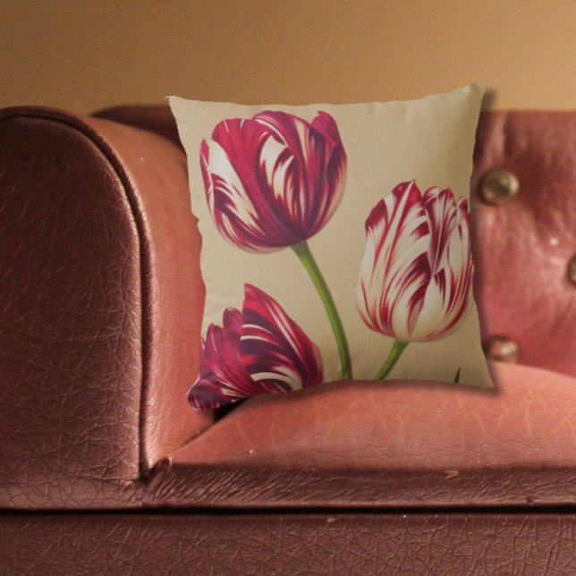Elegant Vintage Tulip Art Floral Throw Pillow (Vintage floral elegance!)
