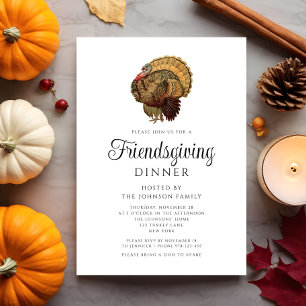 Elegant Vintage Turkey Thanksgiving Dinner Invitation