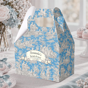 Elegant vintage turquoise toile de jouy monogram favor box