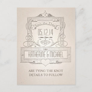 elegant vintage typographic save the date postcard