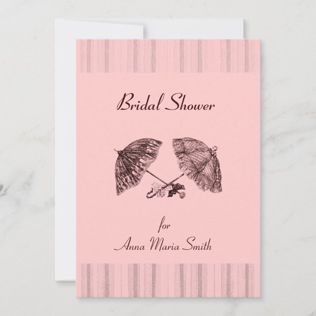 Elegant vintage umbrellas on pink invitation (Front)