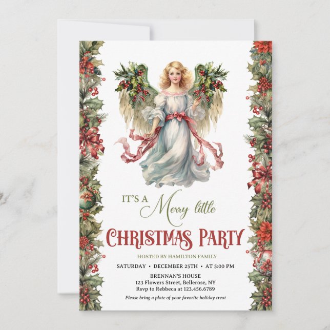 Elegant Vintage Victorian Angel retro Christmas Invitation (Front)
