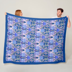 Elegant Vintage Victorian Blue Floral Pattern Fleece Blanket