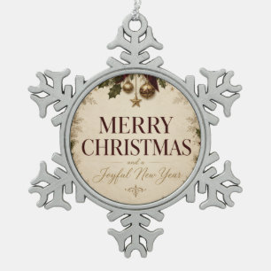 Elegant Vintage Victorian Christmas Greeting Snowflake Pewter Christmas Ornament