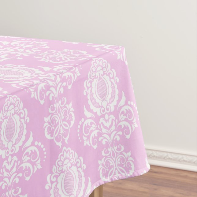 Elegant, Vintage, Victorian Damask Pink Tablecloth (In Situ)