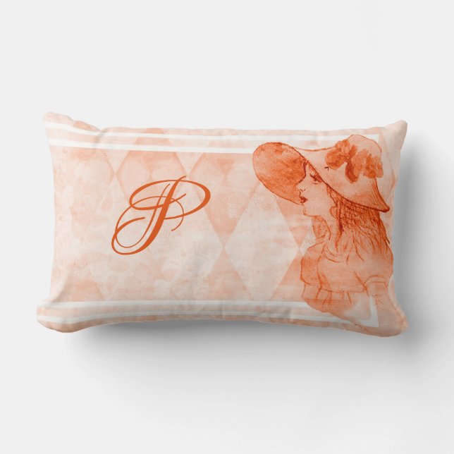 Elegant Vintage Victorian Lady Monogram  Lumbar Pillow (Front)