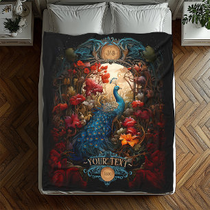 Elegant Vintage Victorian Peacock Fleece Blanket
