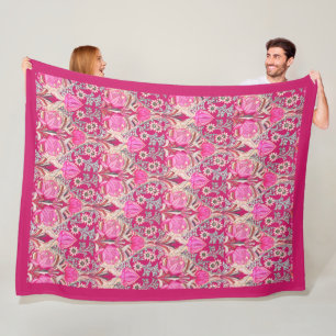 Elegant Vintage Victorian Pink Flowers Pattern Fleece Blanket