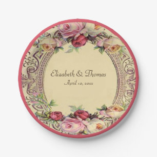 Elegant Vintage Victorian Pink Roses Paper Plate