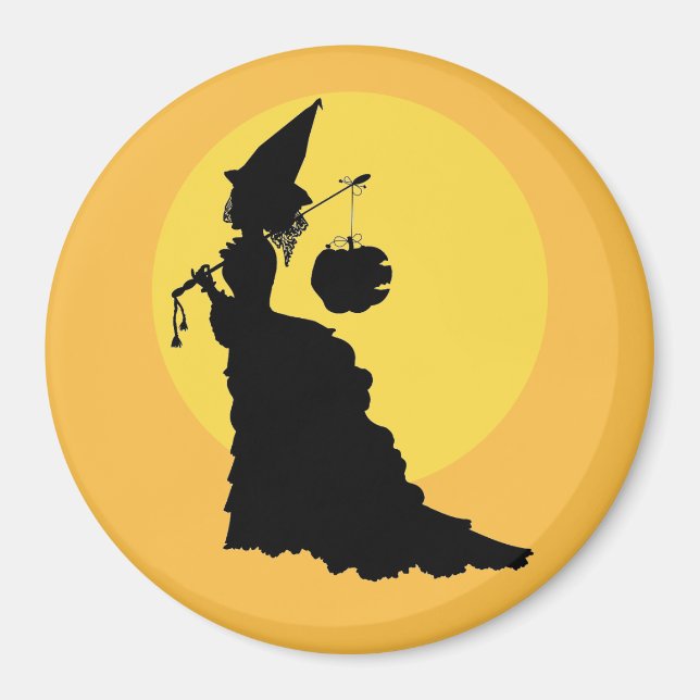 Elegant Vintage Victorian Witch & Moon Halloween Magnet (Front)