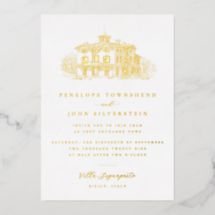 Elegant Vintage Villa Illustration Gold Wedding