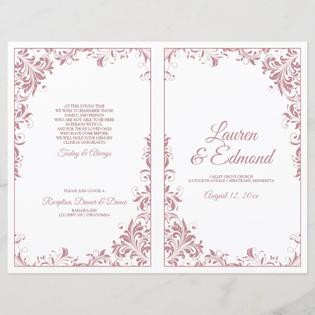 Elegant Vintage Vines Wedding Programs Dusty Rose (Front)