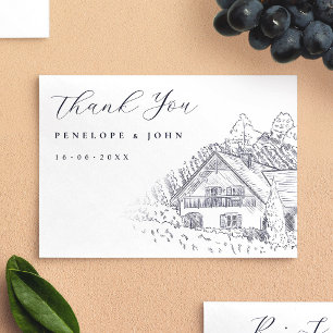 Elegant Vintage Vineyard Illustration Wedding Thank You Card