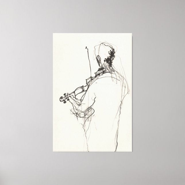 Elegant Vintage Violin Player Sketch - Premium Canvas Print (Front)