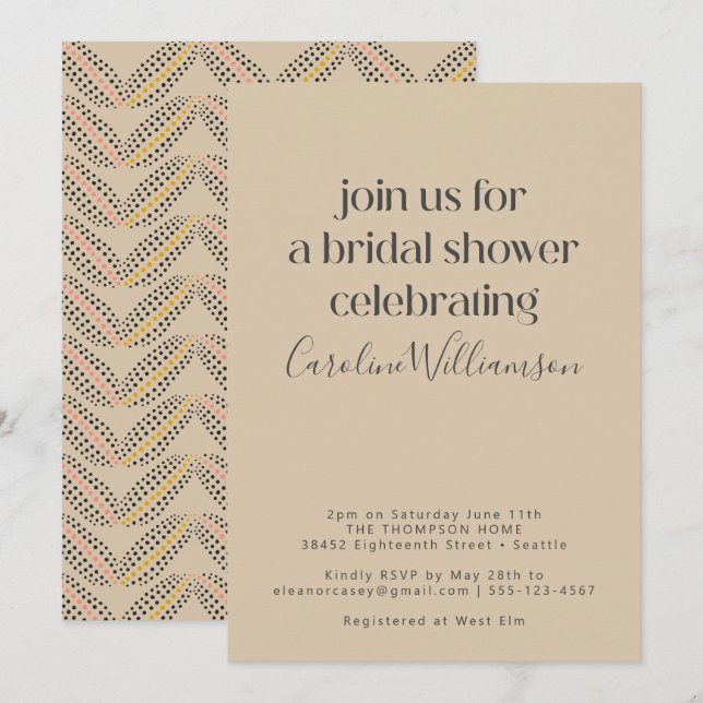 Elegant Vintage Warm Neutral Retro Bridal Shower Invitation (Front/Back)