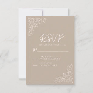 Elegant Vintage Warm Taupe Cream Wedding RSVP Card