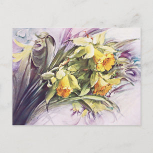 Elegant Vintage Watercolor Art Yellow Daffodils  Postcard