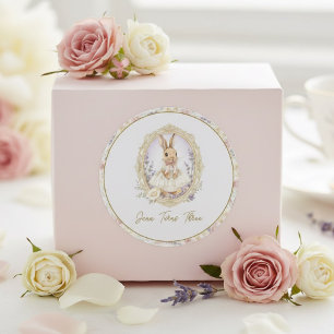 Elegant Vintage Watercolor Bunny Birthday  Classic Round Sticker