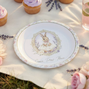 Elegant Vintage Watercolor Bunny Birthday  Paper Plate