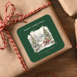 Elegant Vintage Watercolor Christmas Trees  Square Sticker<br><div class="desc">For your gift wrap needs. A vintage watercolor Christmas trees in woods sticker which can be personalized with the inclusion of your text.</div>