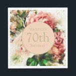 Elegant Vintage Watercolor Floral 70th Birthday   Napkin<br><div class="desc">Elegant 70th birthday party paper napkins designed with beautiful vintage watercolor floral in shades of pink with leaves and greenery,  and customized with your name and age. Text is fully customizable,  so these paper napkins can be designed for any age.</div>