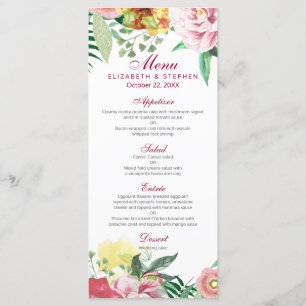 Elégant Vintage Watercolor Floral Mariage Menu