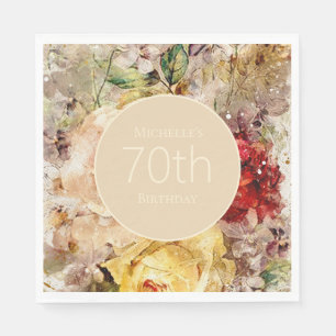 Elegant Vintage Watercolor Flowers 70th Birthday  Napkin