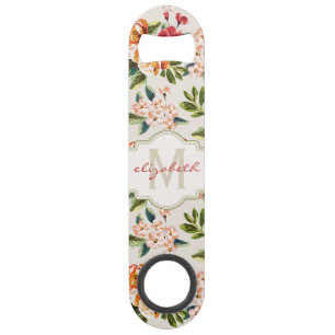 Elegant Vintage Watercolor Flowers Monogrammed Speed Bottle Opener