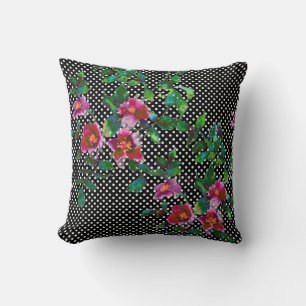 Elegant vintage watercolor pink roses polka dots throw pillow