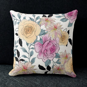 Elegant vintage watercolor rose floral pattern  throw pillow